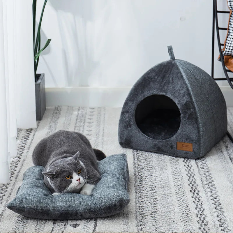 Cozy Triangular Cat House Bed