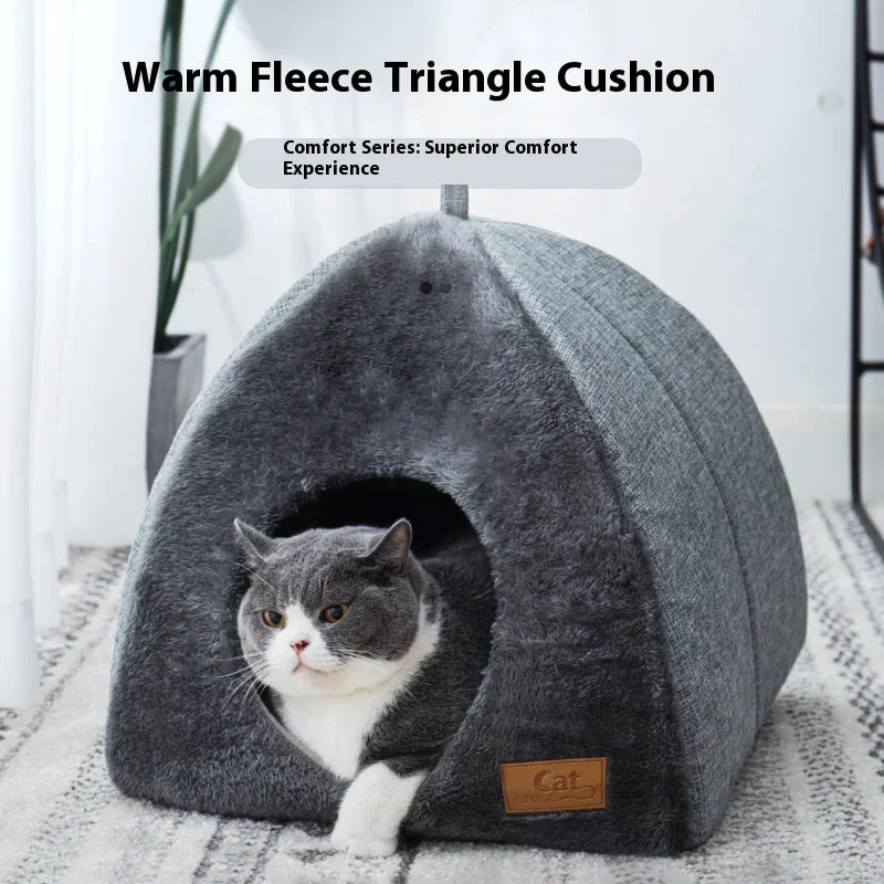 Cozy Triangular Cat House Bed